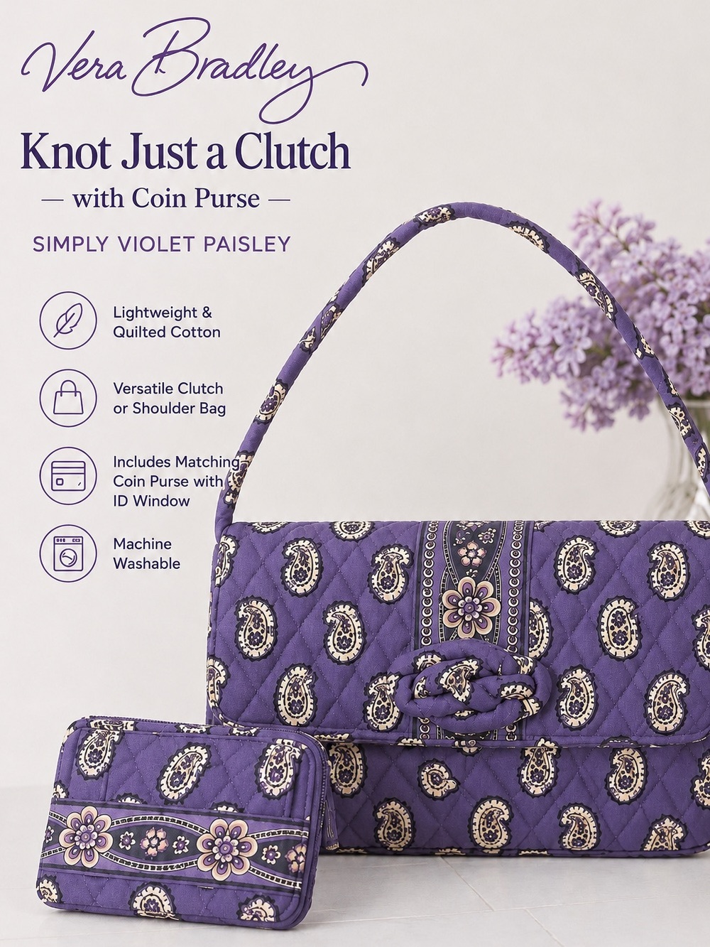Vera Bradley Knot Just a Clutch Simply Violet Paisley‎ Clutch & Coin Purse